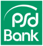 Logo der PSD Bank mit weißem Schriftzug auf grünem Quadrat und weißem Rand.