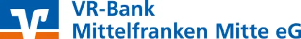 Logoder VR-Bank Mittelfranken Mitte eG mit blau-orangenem Symbol und Schriftzug.